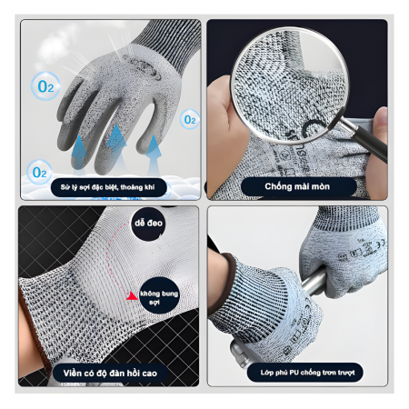 Găng tay chống cắt cấp độ 5 phủ PU xám