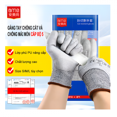 Găng tay chống cắt cấp độ 5 phủ PU xám
